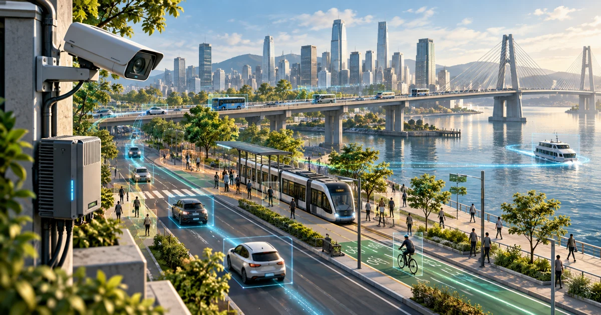 A bright future waterfront city where roads, bridges and buildings integrate distributed sensing and edge computing into everyday infrastructure